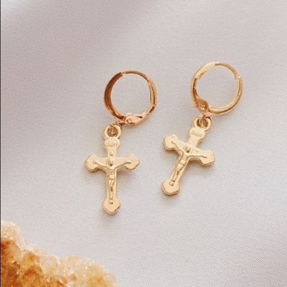 💕Last one Cross Crucifix Hoop Earrings - Picture 2 of 6